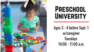 preschool university infographic with young girl using STEM toys preschool university infographic with young girl using STEM toys