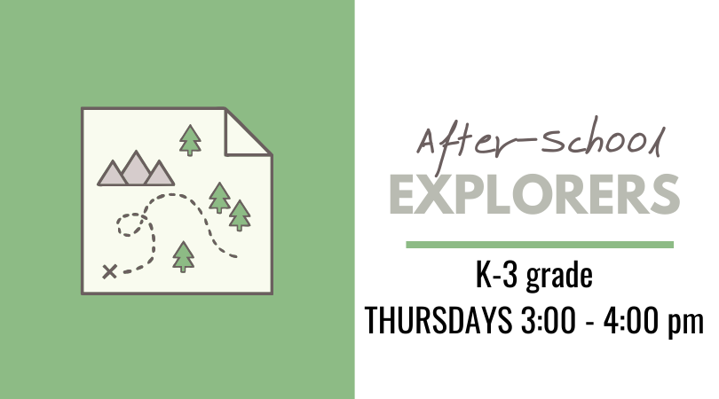after school explorers event cover with cartoon map graphic