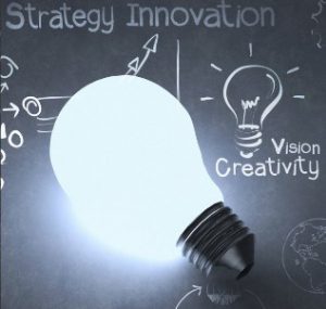 STEAM club lightbulb with words strategy innovation creativity