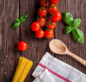 vegetables, herbs and pasta for cooking club