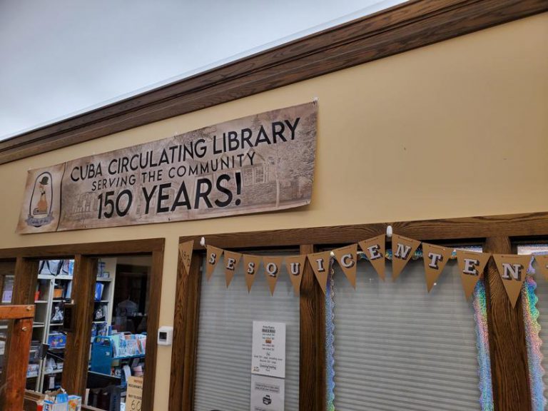 banner reading Cuba Circulating Library Serving the Community 150 years!