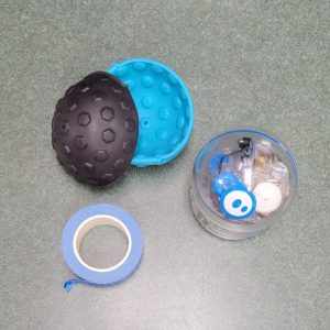 sphero robot with tape and two silicone covers