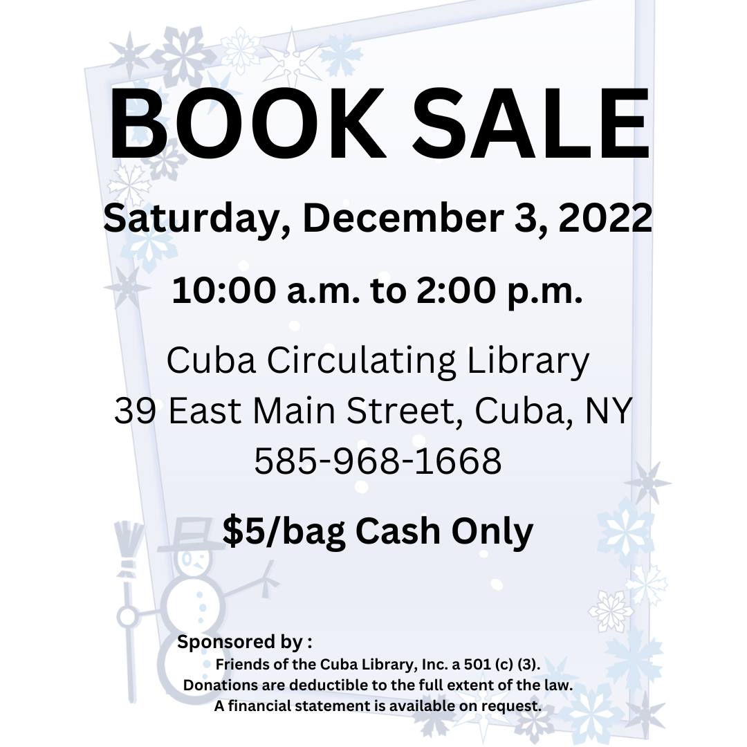 Friends of the Cuba Library, Inc December Book Sale