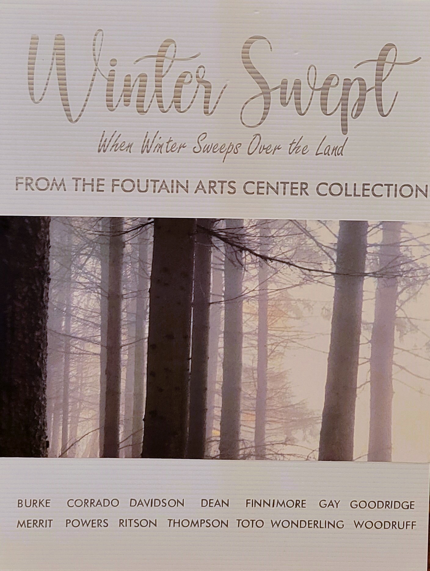 winter forest scene with text advertising art showing