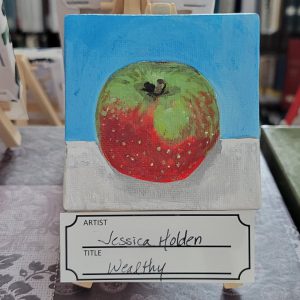 strawberry with white table and blue background