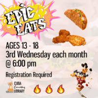 Advertisement for "Epic Eats" event with food images and event details