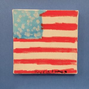 Stylized painting of the American flag on a canvas.