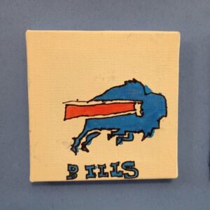 Simplified buffalo logo with the text "BILLS" below it on a canvas.