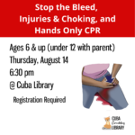 Stop the Bleed, Injuries & Choking, and Hands Only CPR